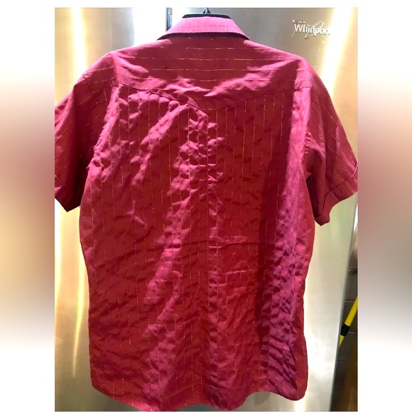 Panhandle Slim S/S Western Shirt Men’s L 16.5 Cranberry Gold Stripe Pearl Snaps - Picture 8 of 12